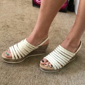 Platform Wedge Sandals - Faux Snake Skin